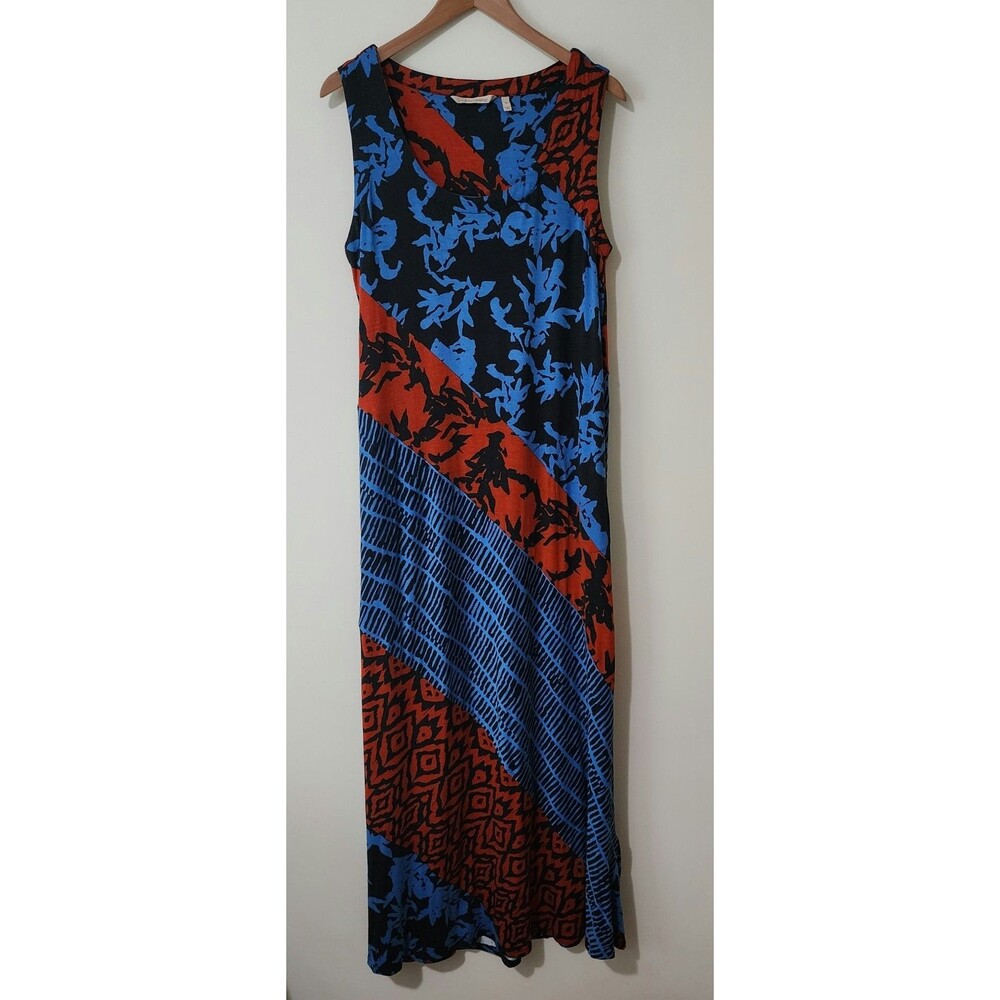 Soft Surroundings Womens Maxi Sleeveless Tank Dress Blue Red Jersey Stretch Sz M